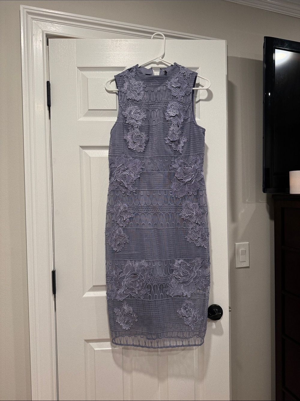 Topshop Lavender Lace Midi Dress with Floral Appliqué